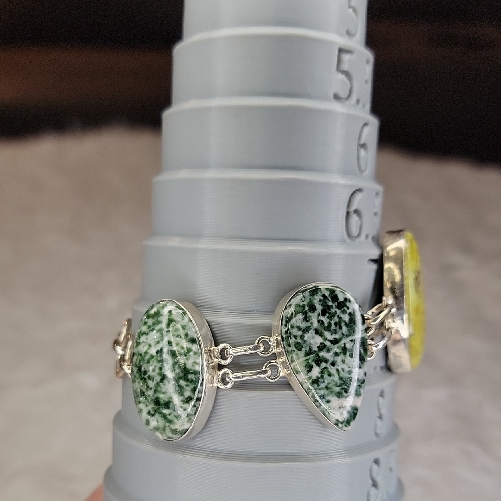 Sterling Silver Green Opal & Tree Agate Bracelet - Picture 4 of 8